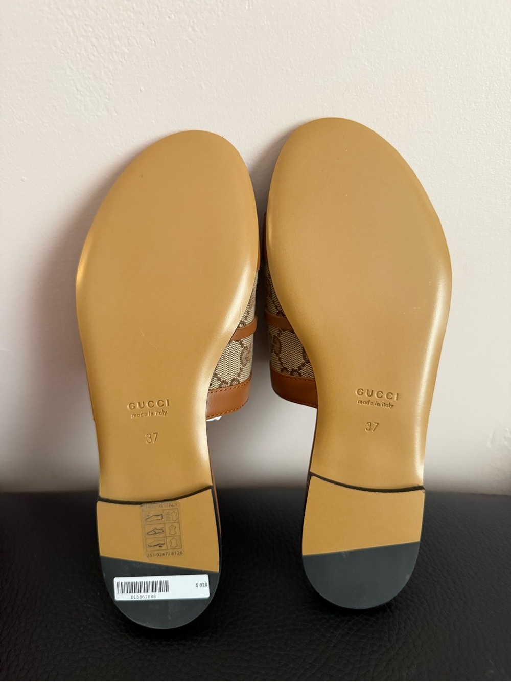 Gucci Alfa Gold Horsebit Brown GG Canvas Logo Leather Sandal - 37 EU / 7 US - Picture 7 of 8